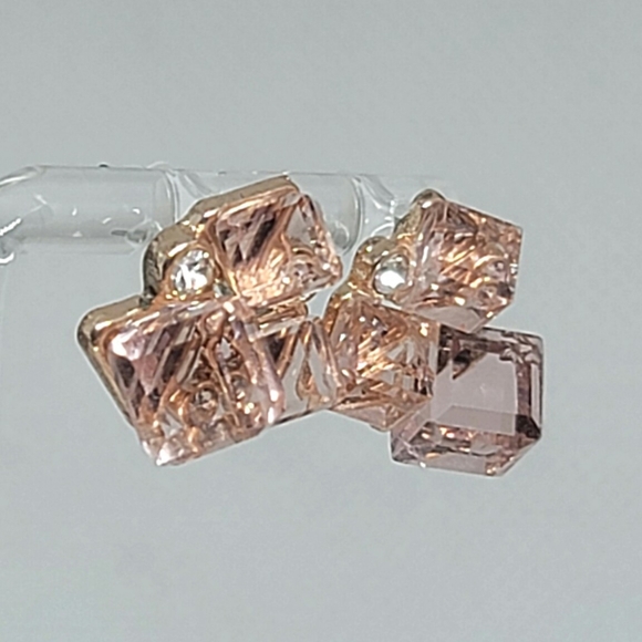 Rose Gold and Pink Crystal Cube Fashion Post Earrings - Picture 1 of 6